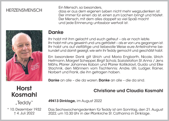 Anzeige von Horst Kosmahl von OM-Medien