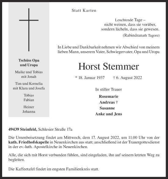 Anzeige von Horst Stemmer von OM-Medien