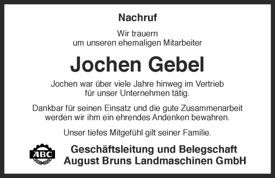 Anzeige von Jochen Gebel von OM-Medien