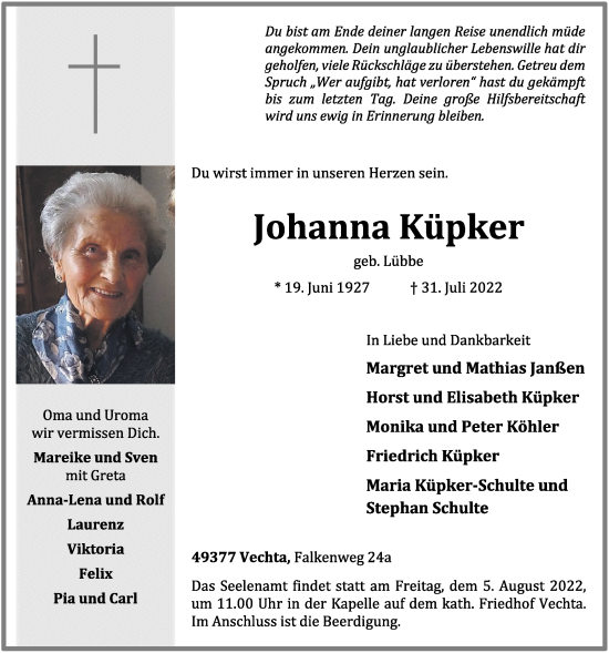 Anzeige von Johanna Küpker von OM-Medien