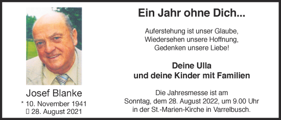 Anzeige von Josef Blanke von OM-Medien