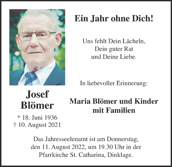 Anzeige von Josef Blömer von OM-Medien