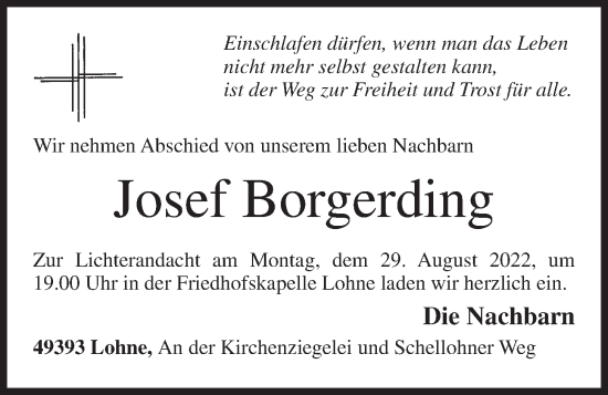 Anzeige von Josef Borgerding von OM-Medien