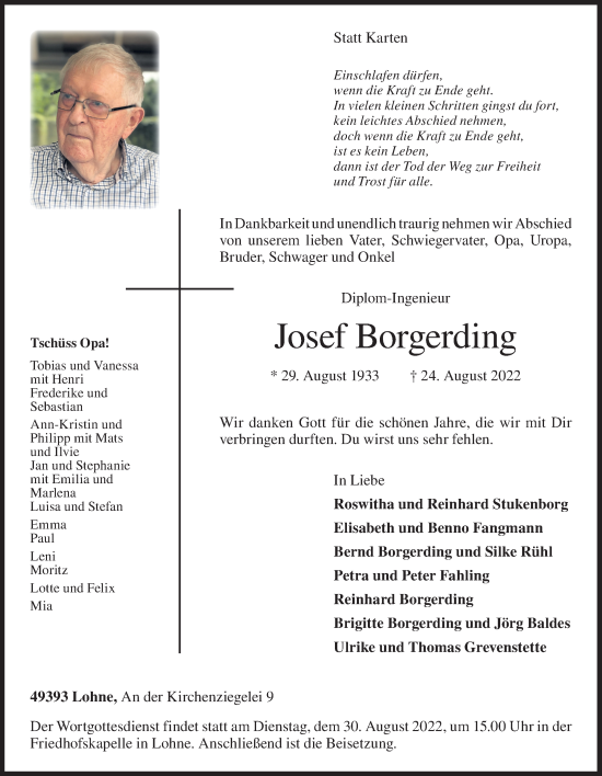 Anzeige von Josef Borgerding von OM-Medien