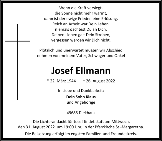 Anzeige von Josef Ellmann von OM-Medien