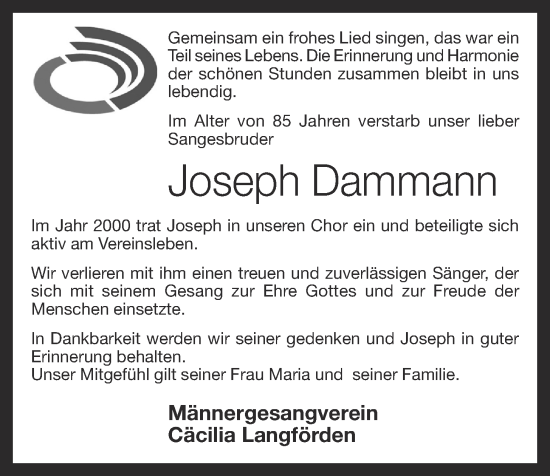 Anzeige von Joseph Dammann von OM-Medien