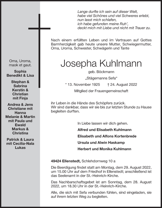 Anzeige von Josepha Kuhlmann von OM-Medien