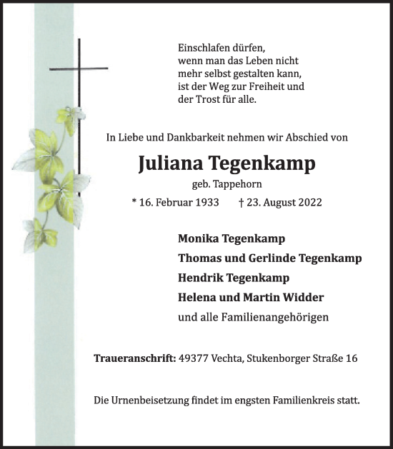 Anzeige von Juliana Tegenkamp von OM-Medien