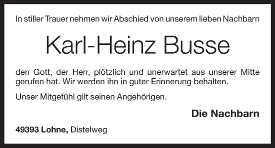 Anzeige von Karl-Heinz Busse von OM-Medien