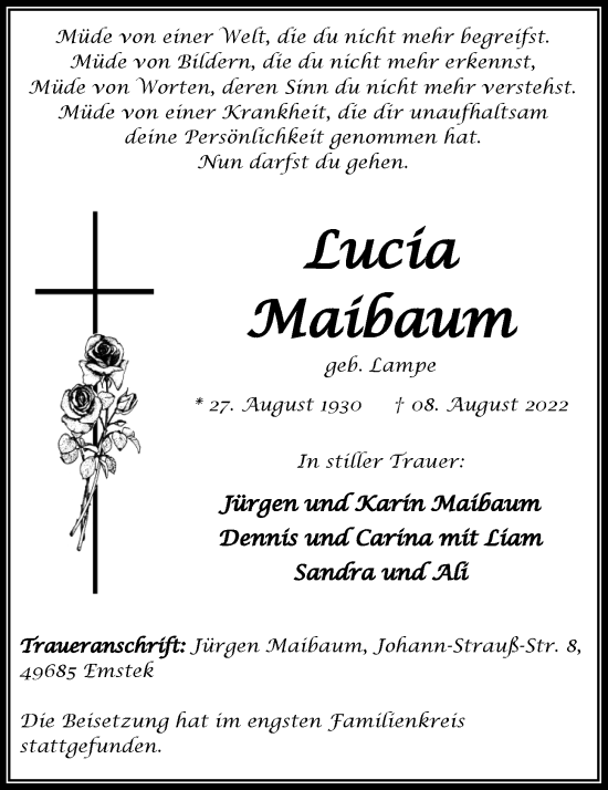 Anzeige von Lucia Maibaum von OM-Medien