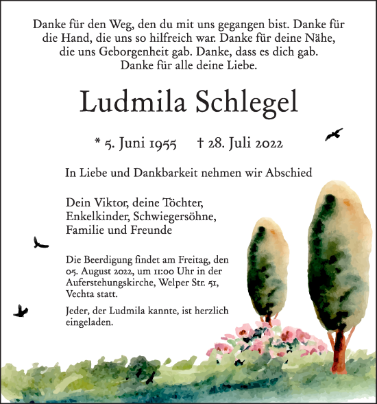 Anzeige von Ludmilla Schlegel von OM-Medien