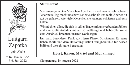 Anzeige von Luitgard Zapatka von OM-Medien