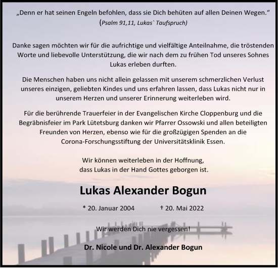 Anzeige von Lukas Alexander Bogun von OM-Medien