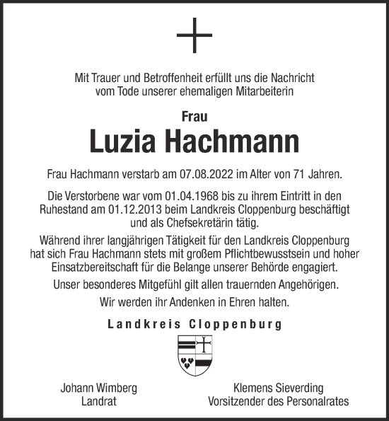 Anzeige von Luzia Hachmann von OM-Medien