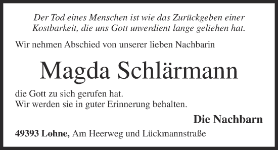 Anzeige von Magda Schlärmann von OM-Medien