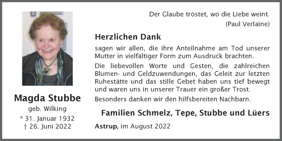 Anzeige von Magda Stubbe von OM-Medien