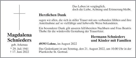 Anzeige von Magdalena Schnieders von OM-Medien