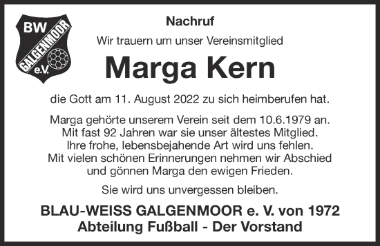 Anzeige von Marga Kern von OM-Medien