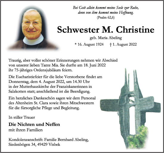 Anzeige von Maria Abeling von OM-Medien