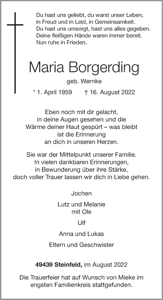 Anzeige von Maria Borgerding von OM-Medien