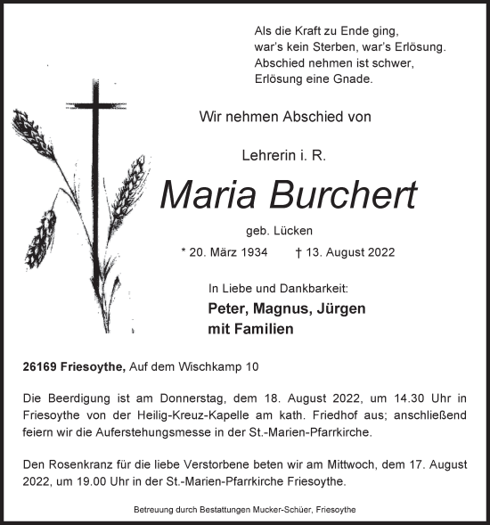Anzeige von Maria Burchert von OM-Medien