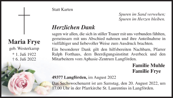 Anzeige von Maria Frye von OM-Medien