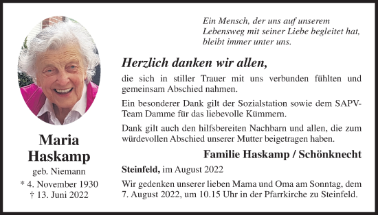 Anzeige von Maria Haskamp von OM-Medien