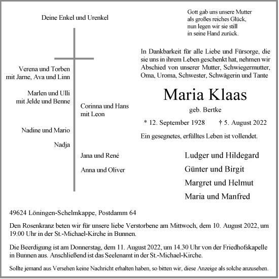 Anzeige von Maria Klaas von OM-Medien