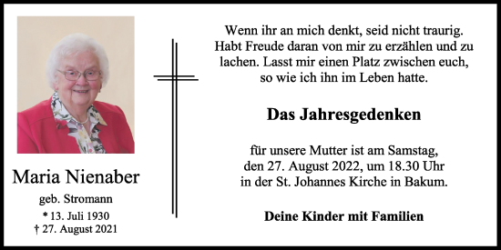 Anzeige von Maria Nienaber von OM-Medien