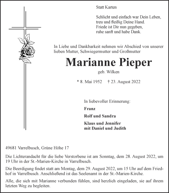 Anzeige von Marianne Pieper von OM-Medien