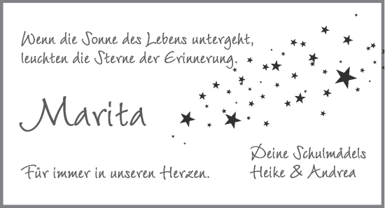 Anzeige von Marita Grimme von OM-Medien