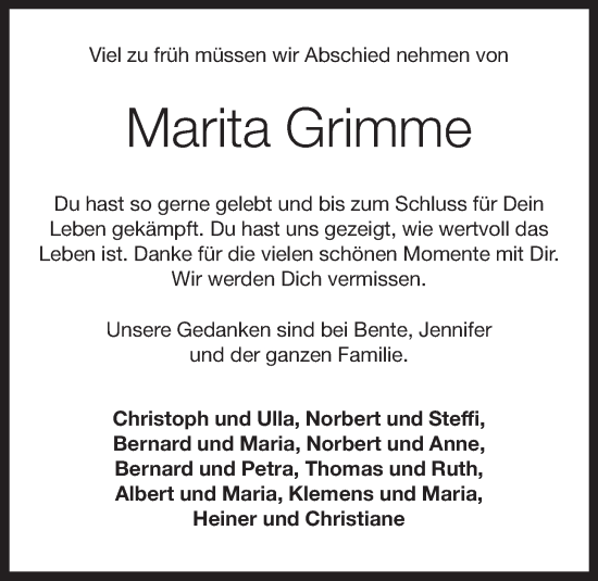 Anzeige von Marita Grimme von OM-Medien