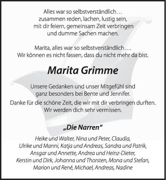 Anzeige von Marita Grimme von OM-Medien
