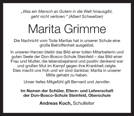 Anzeige von Marita Grimme von OM-Medien