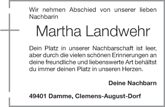 Anzeige von Martha Landwehr von OM-Medien
