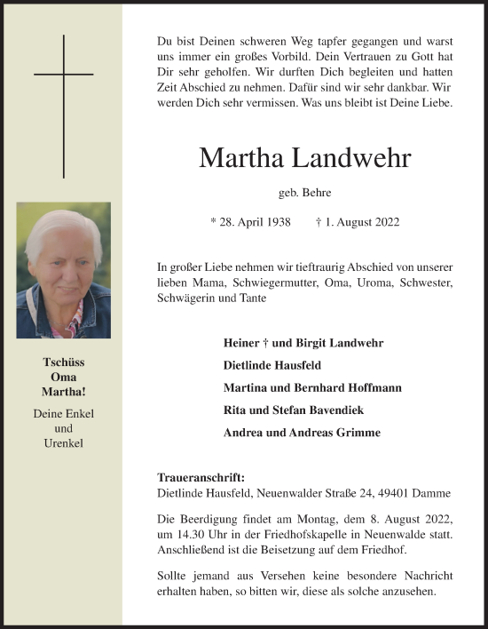 Anzeige von Martha Landwehr von OM-Medien
