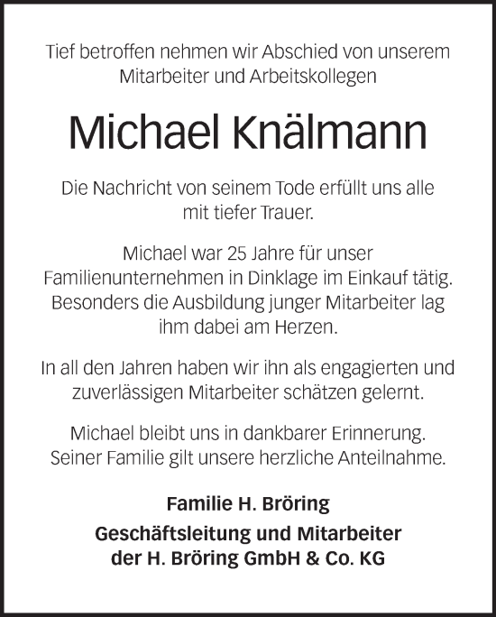 Anzeige von Michael Knälmann von OM-Medien