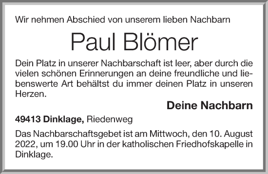 Anzeige von Paul Blömer von OM-Medien