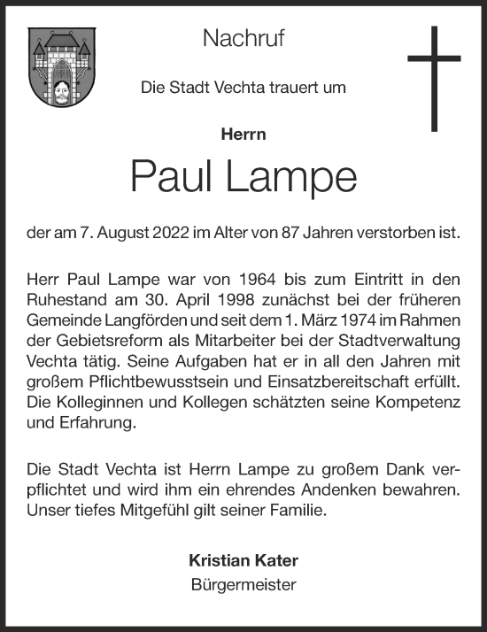 Anzeige von Paul Lampe von OM-Medien