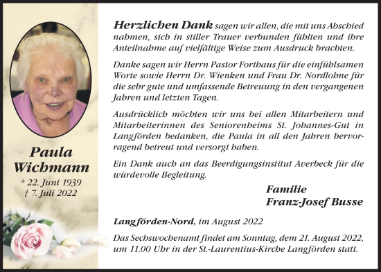 Anzeige von Paula Wichmann von OM-Medien