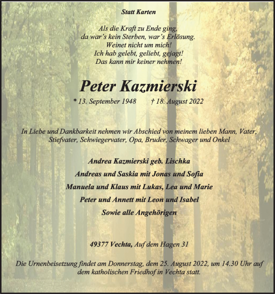 Anzeige von Peter Kazmierski von OM-Medien