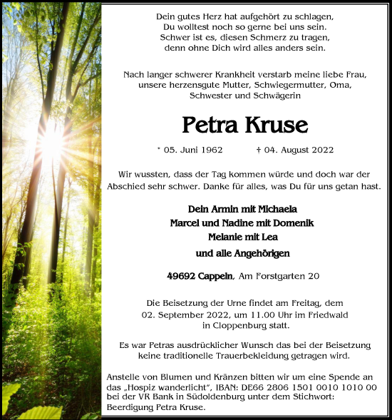 Anzeige von Petra Kruse von OM-Medien