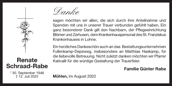 Anzeige von Renate Schraad-Rabe von OM-Medien