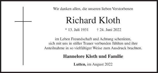 Anzeige von Richard Kloth von OM-Medien
