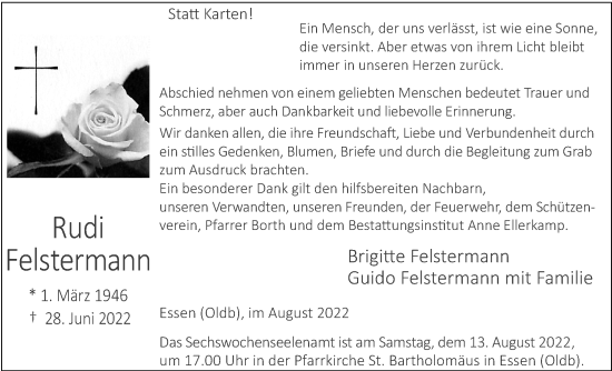 Anzeige von Rudi Felstermann von OM-Medien
