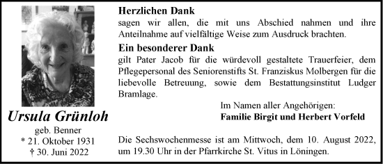 Anzeige von Ursula Grünloh von OM-Medien