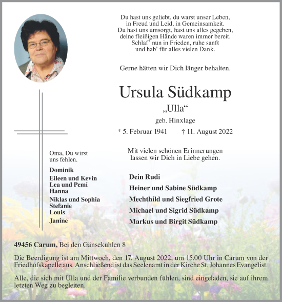 Anzeige von Ursula Südkamp von OM-Medien