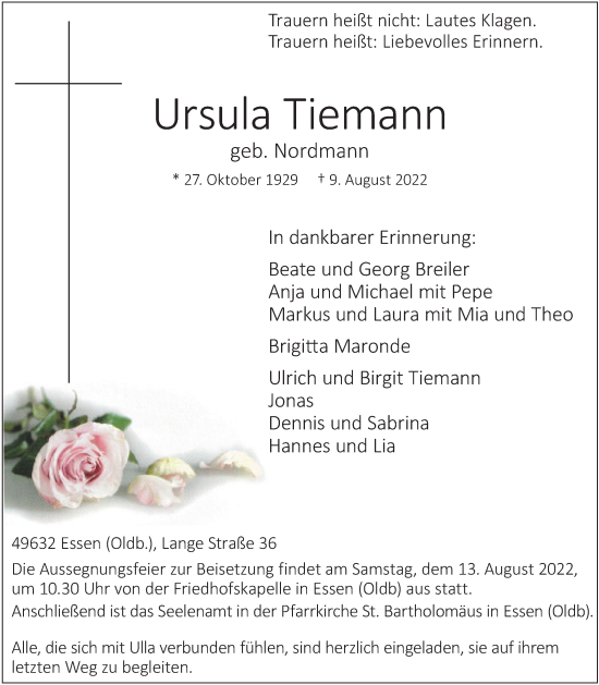 Anzeige von Ursula Tiemann von OM-Medien