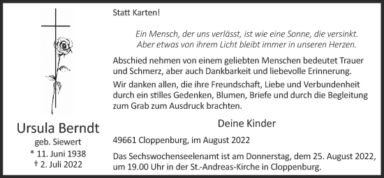 Anzeige von Ursula Berndt Siewert von OM-Medien