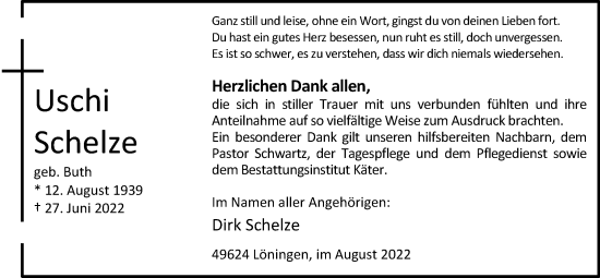 Anzeige von Uschi Schelze von OM-Medien